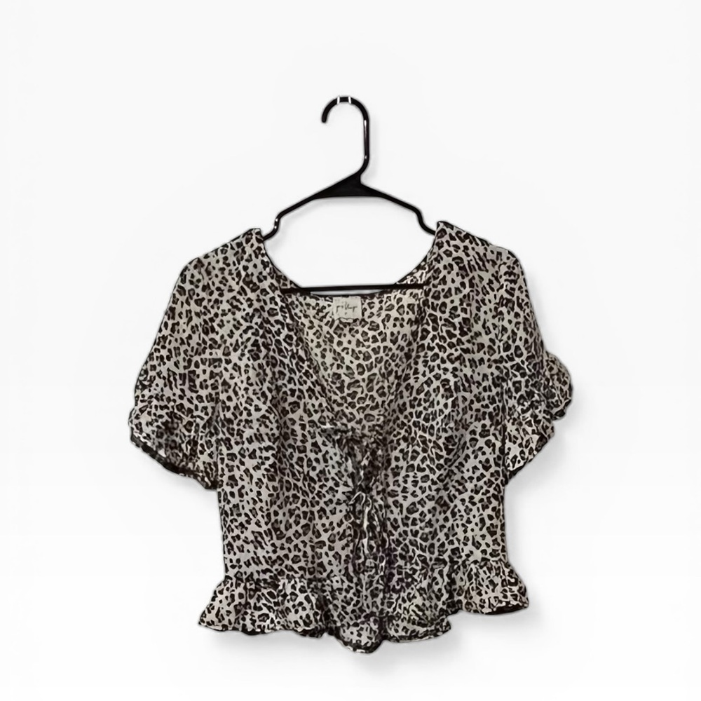 NWOT Princess Polly Anton Leopard Print Cropped Tie Front Top‎ Blouse Size 8 - Picture 2 of 5